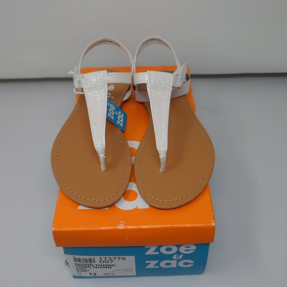 Girls Zoe & Zac White Glitter Thong Sandals "Quinn Style" Size 13